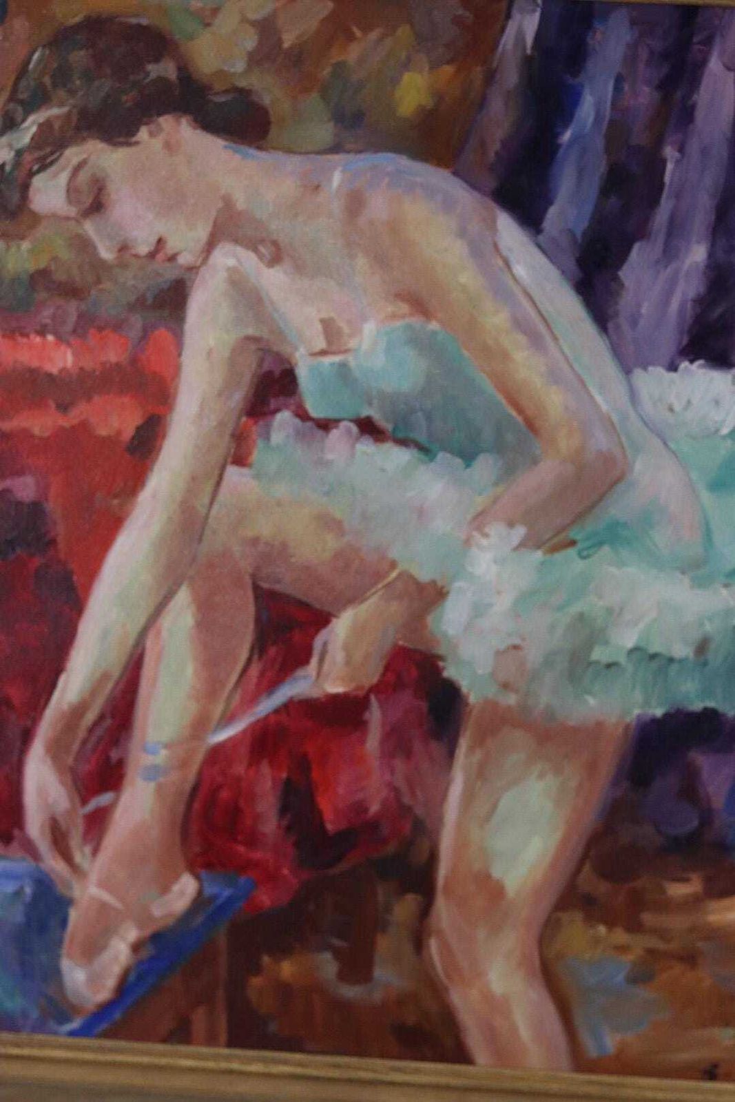 Art Original Large Oil On Canvas Painting – “Ballerina”–  Vintage & Framed (88 × 77 Cm / 34.6" × 30.3") photo
