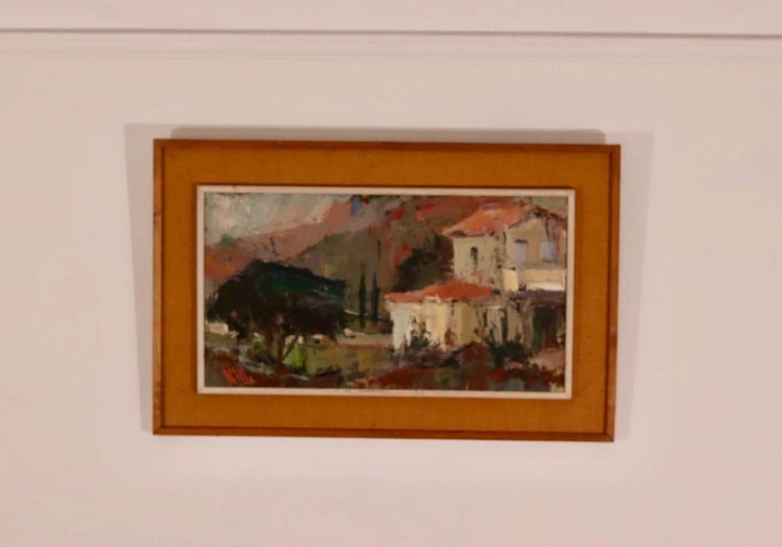 Original Mid Century Swedish Painting On Panel “Farm Motif” By Owe Wessbohn Vintage & Framed – 53 × 83 Cm (20.9" × 32.7")