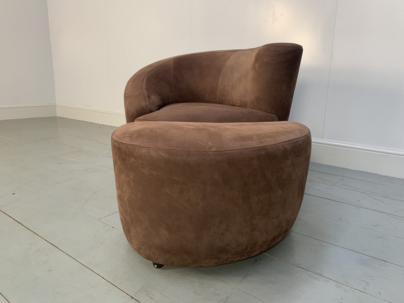 Superb Vladimir Kagan “Nautilus” Corkscrew Armchair And Footstool In Brown Ultra photo furniture