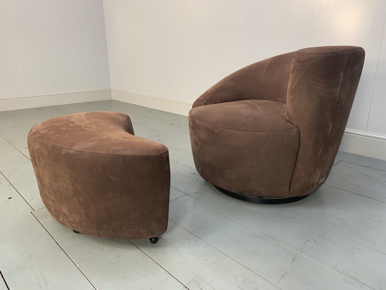 Superb Vladimir Kagan “Nautilus” Corkscrew Armchair And Footstool In Brown Ultra photo Furniture