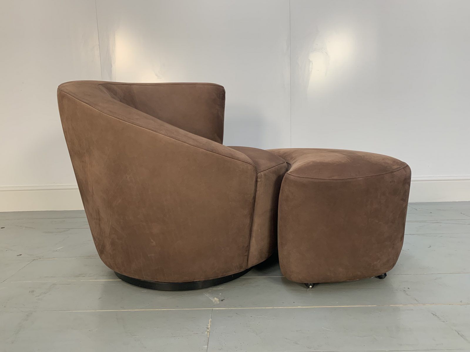 Superb Vladimir Kagan “Nautilus” Corkscrew Armchair And Footstool In Brown Ultra photo vintage