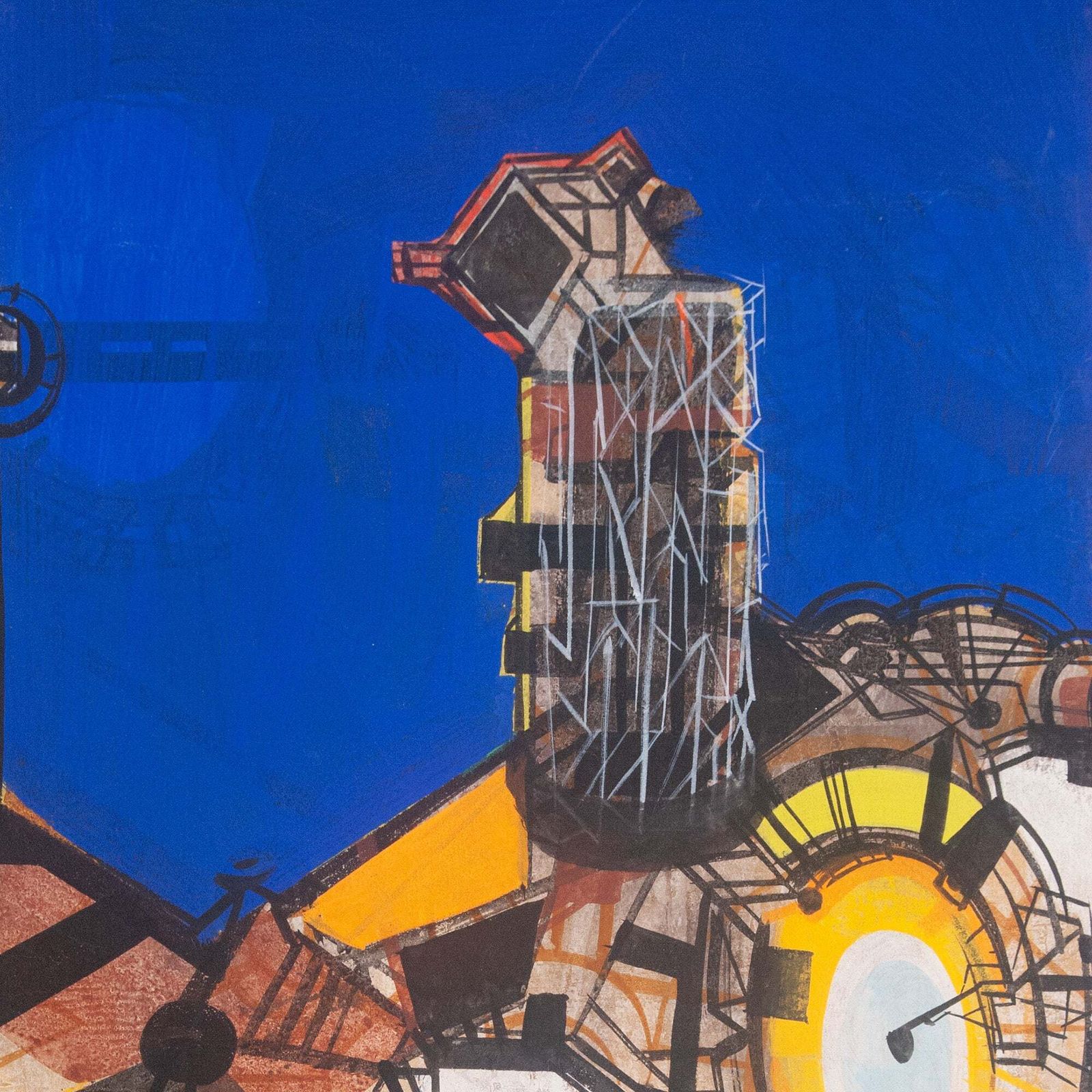 Industriële Geometrische Abstractie – Gesigneerd   Olie Op Fijn Doek photo for sale