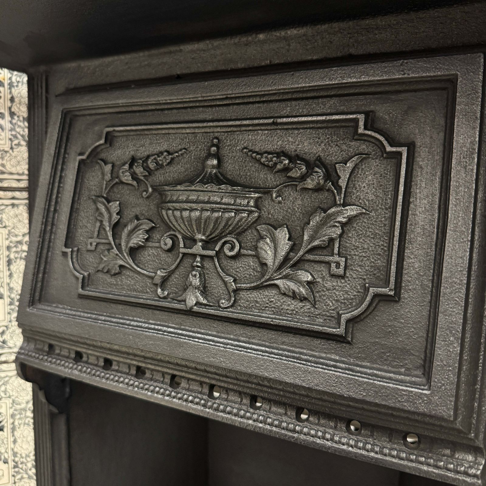 Antique Victorian Cast Iron Floral Tiled Fireplace Insert photo furniture