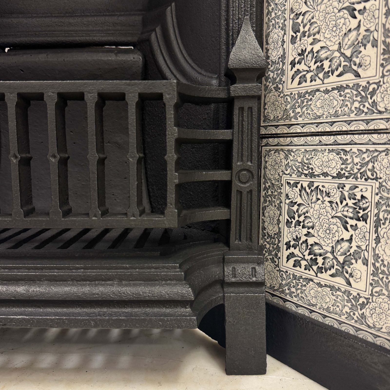 Antique Victorian Cast Iron Floral Tiled Fireplace Insert photo vintage
