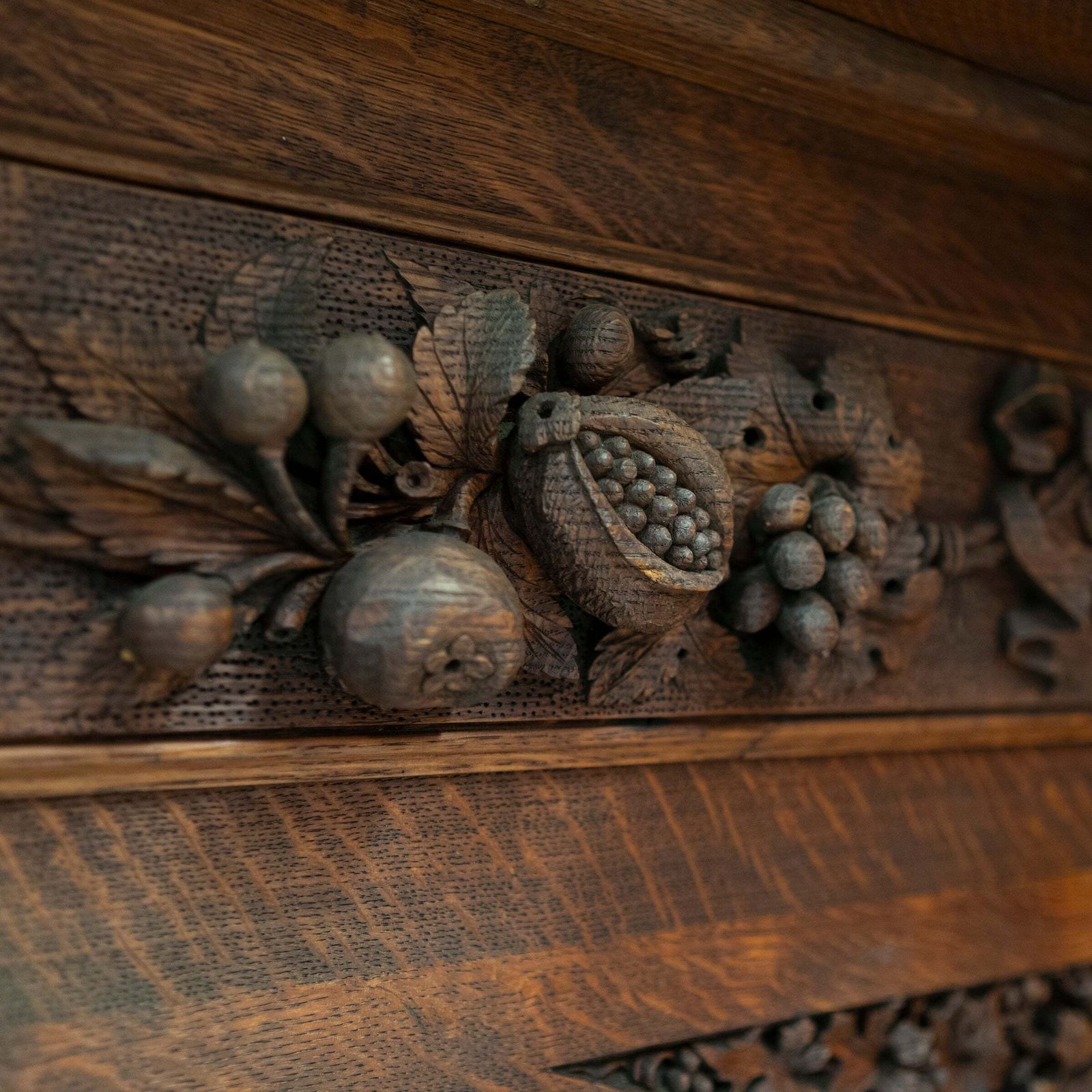 photo furniture Monumental Antique Arts & Crafts Carved Oak Fireplace Surround