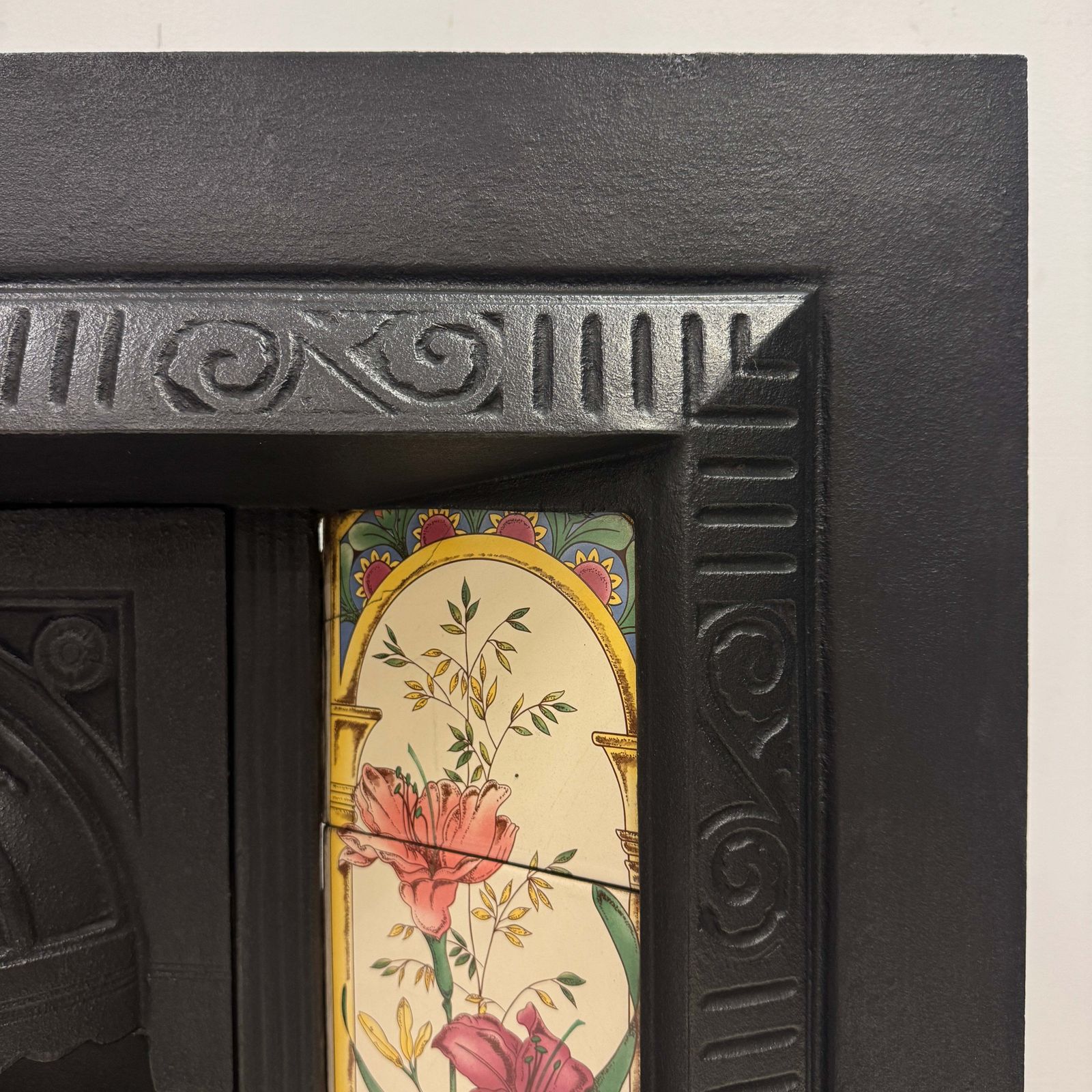 Victorian Cast Iron Tiled Fireplace Insert With Floral Panels photo Home Fixtures