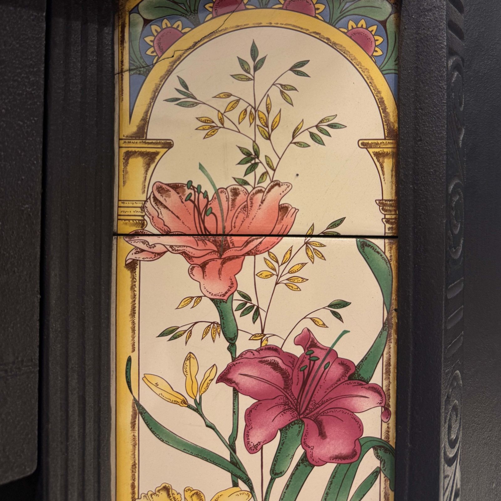 Victorian Cast Iron Tiled Fireplace Insert With Floral Panels photo 1200.0
