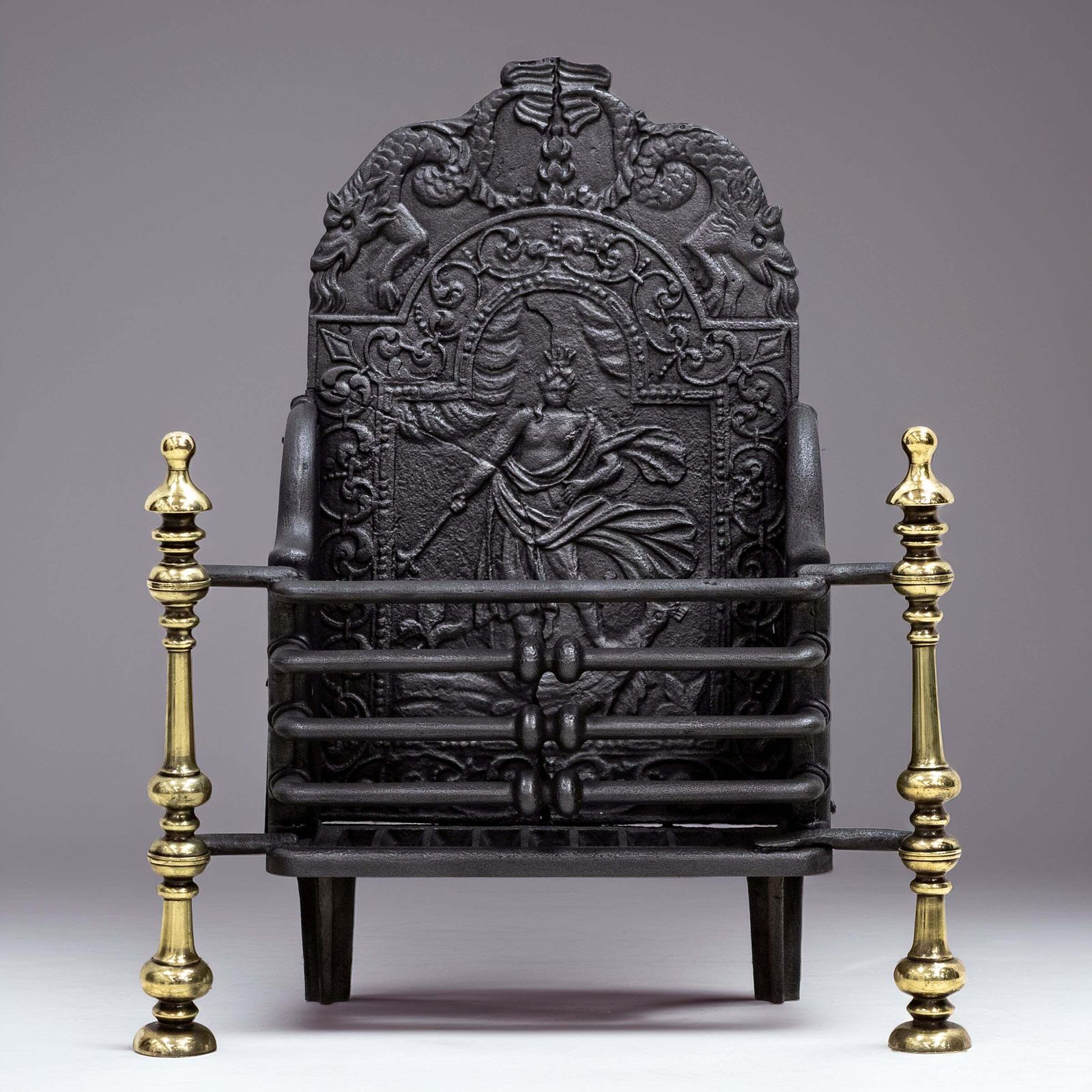 Antique Georgian Fire Basket With Brass Finials