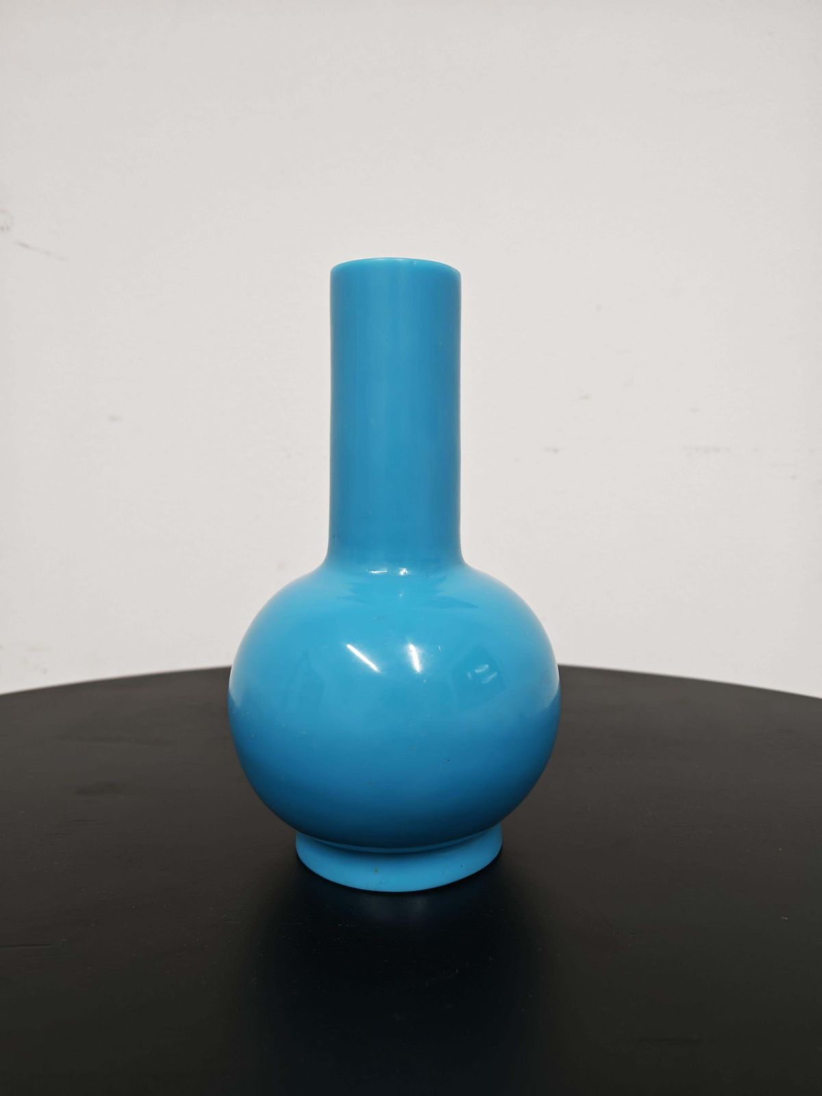Antique Sculptural Turquoise Glass Vase By Peking Glass, China 18th Century photo furniture