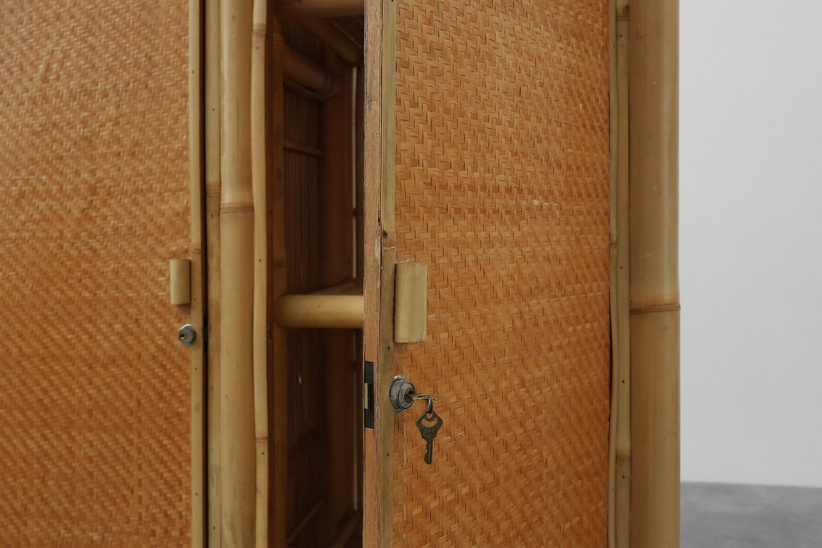 Mid Century Bamboo And Rattan Wardrobe, Italy, 1960s photo vinterior