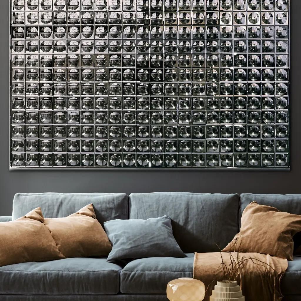 Faceted Glass Wall Mirror, Futuristic 1970s Design, Size L photo Home Decor