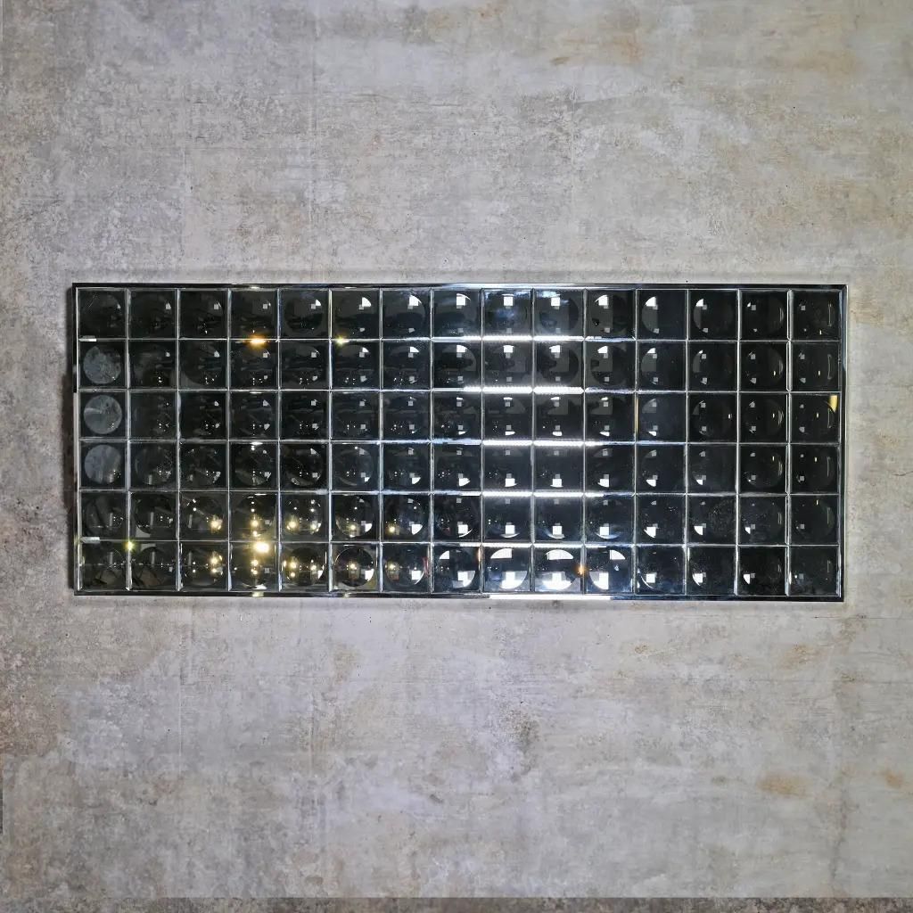 Faceted Glass Wall Mirror, Contemporary Design Inspired By The 1970s photo for sale