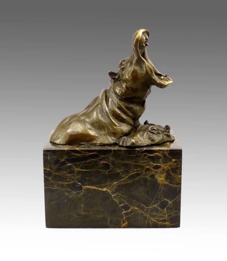 Little Hippo Family – Animal Bronze Statue photo furniture