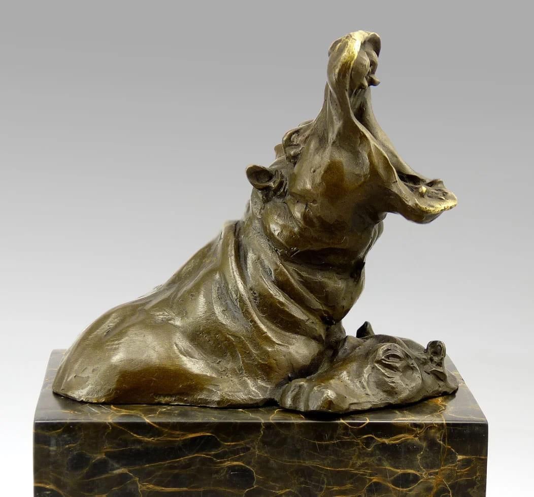 Little Hippo Family – Animal Bronze Statue photo for sale