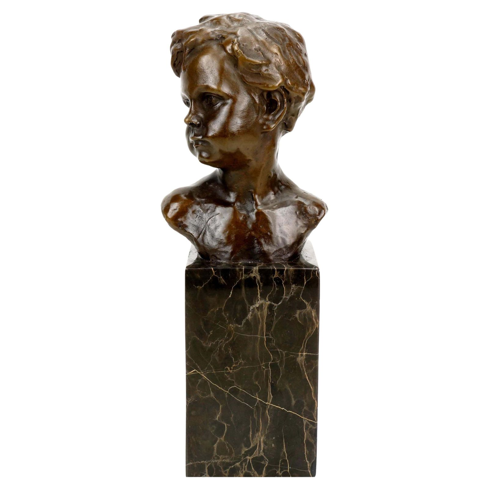 Art Nouveau Sculpture Bronze Figurine, Bust Of A Boy, Signed A. Moreau