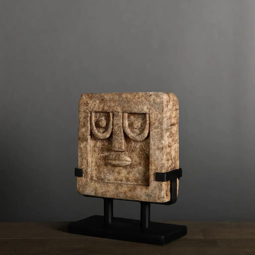 Primitive Sandstone Stele In Natural Tones – Khôl Model, South Arabian Style photo for sale