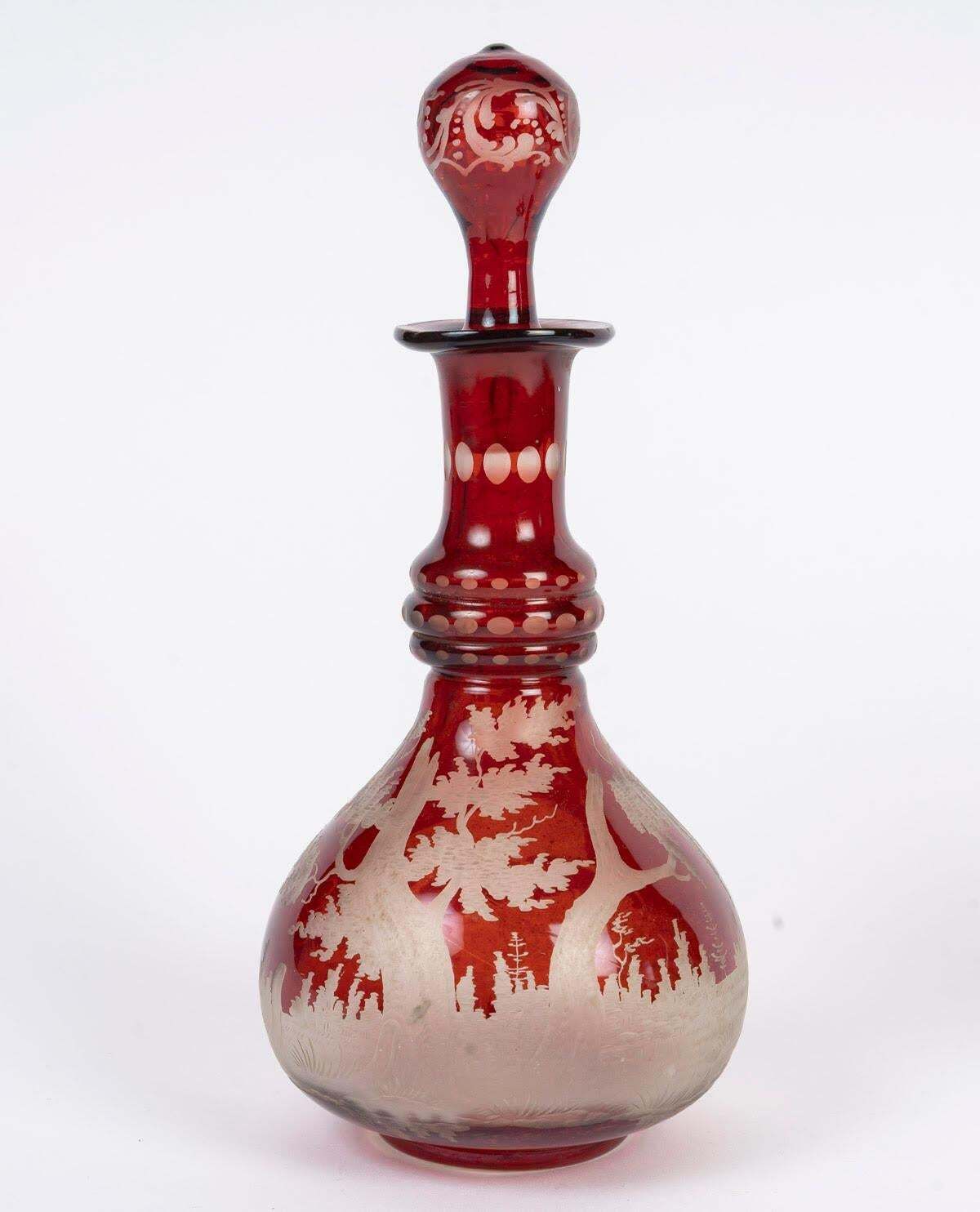 Engraved Bohemian Crystal Oil And Vinegar Set, A Small Salt Shaker, Napoleon III photo 1444.0