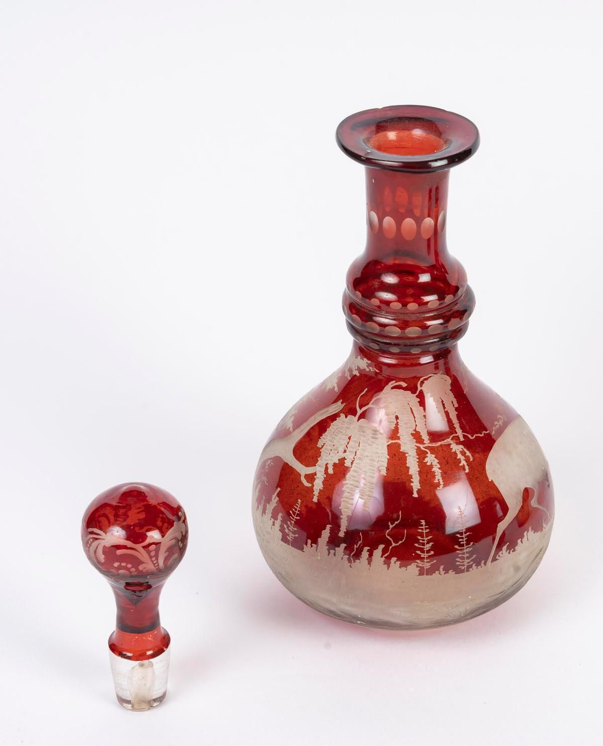 Engraved Bohemian Crystal Oil And Vinegar Set, A Small Salt Shaker, Napoleon III photo vinterior