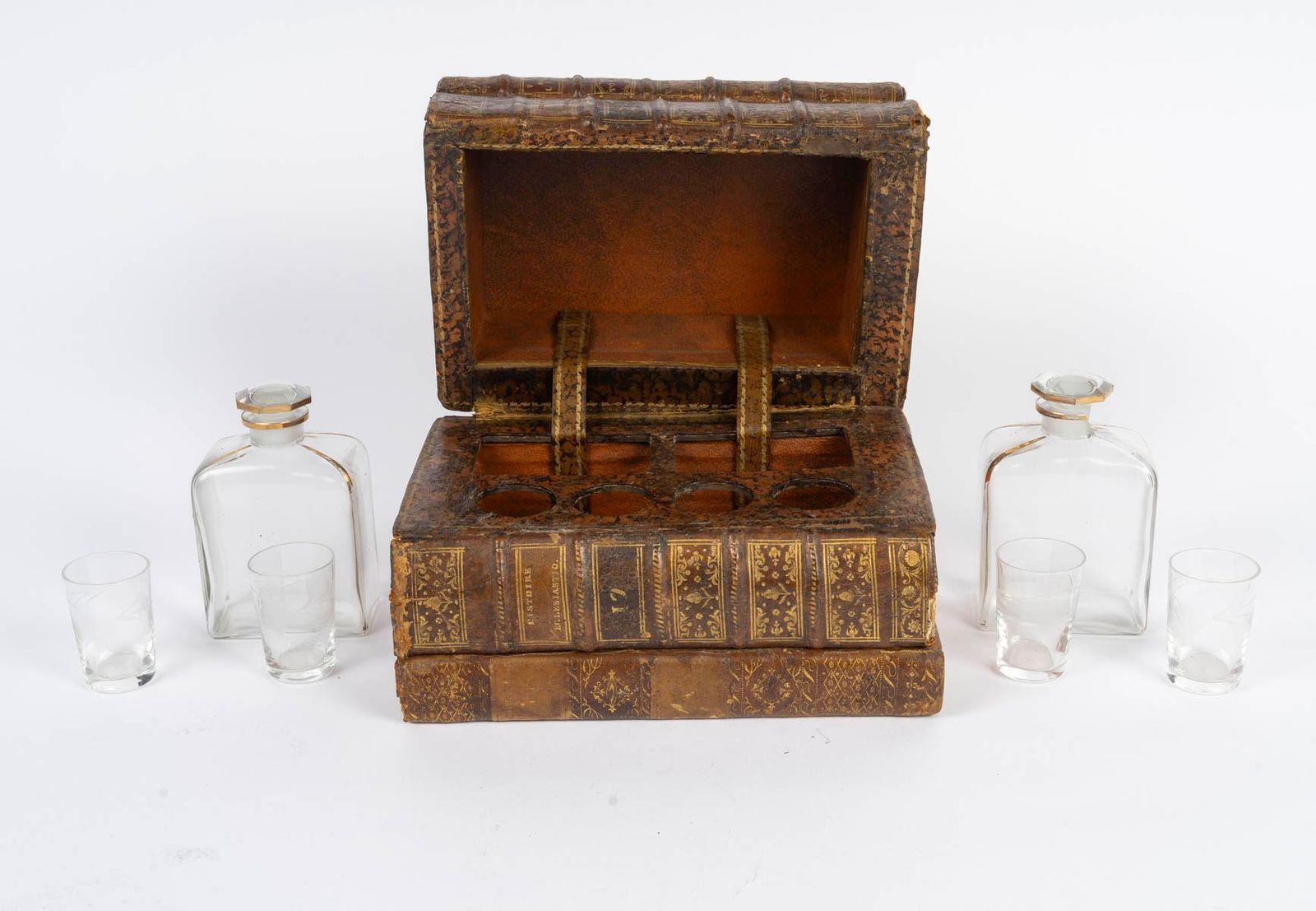 photo furniture Fake Book Concealing Two Liqueur Decanters, Napoleon III Style, 20th Century.