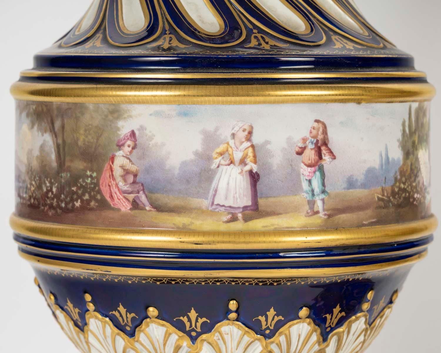 Pair Of Sèvres Porcelain Gilt Bronze Covered Vases, Napoleon III Period. photo furniture