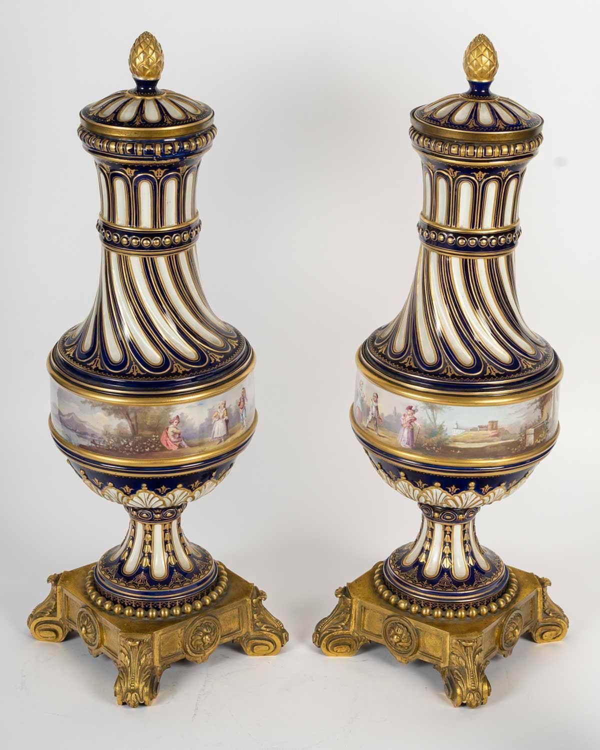 Pair Of Sèvres Porcelain Gilt Bronze Covered Vases, Napoleon III Period. photo buy