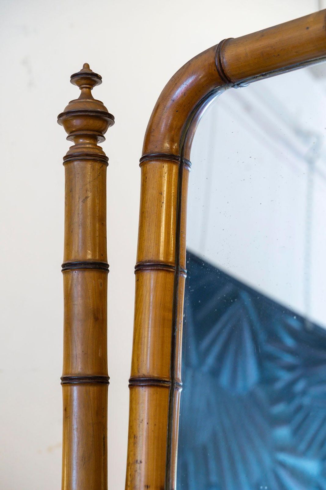 Large Bamboo Style Wooden Psyche Mirror, 19th Century, Napoleon III Period. photo furniture