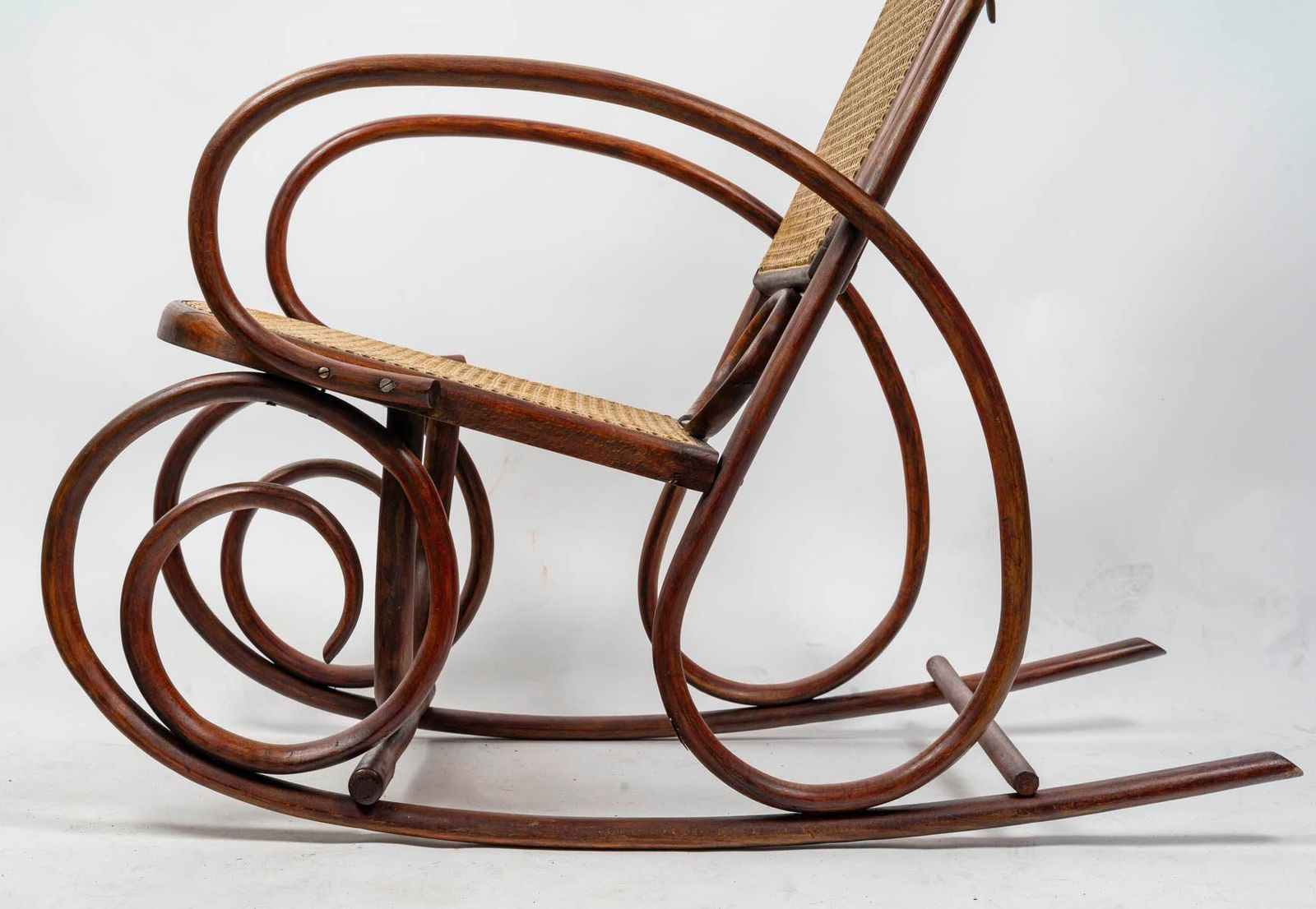 Rocking Chair In Turned Wood, Canework, Early 20th Century. photo buy