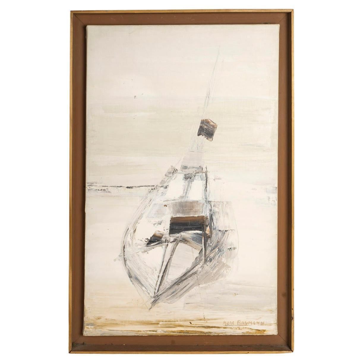 Oil On Canvas Painting By Marc Baumann Depicting A Boat, 20th Century.