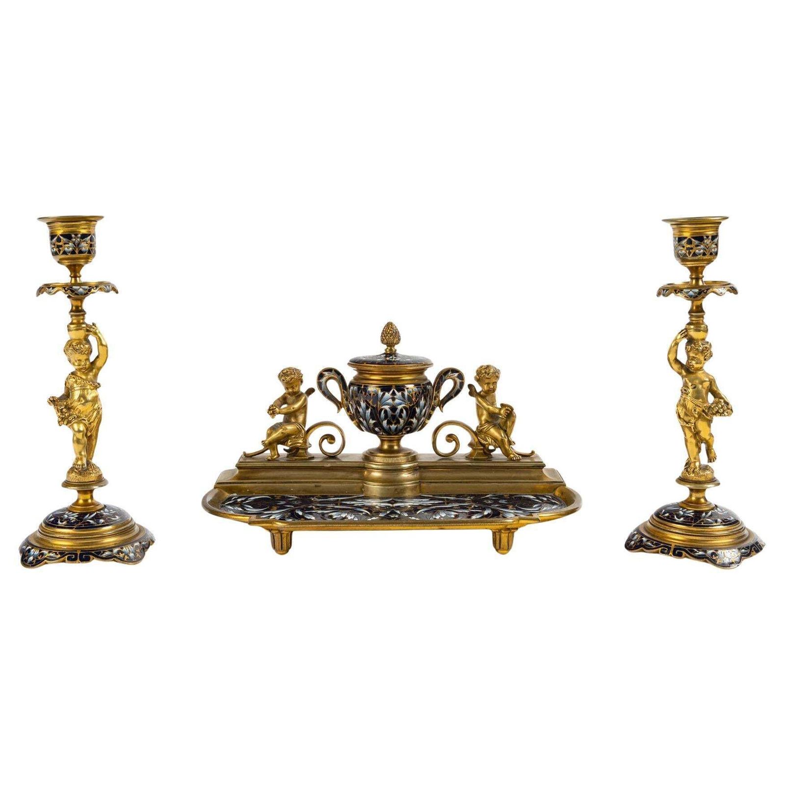 An Inkwell And Two Candlesticks From The 19th Century, Napoleon III Period.
