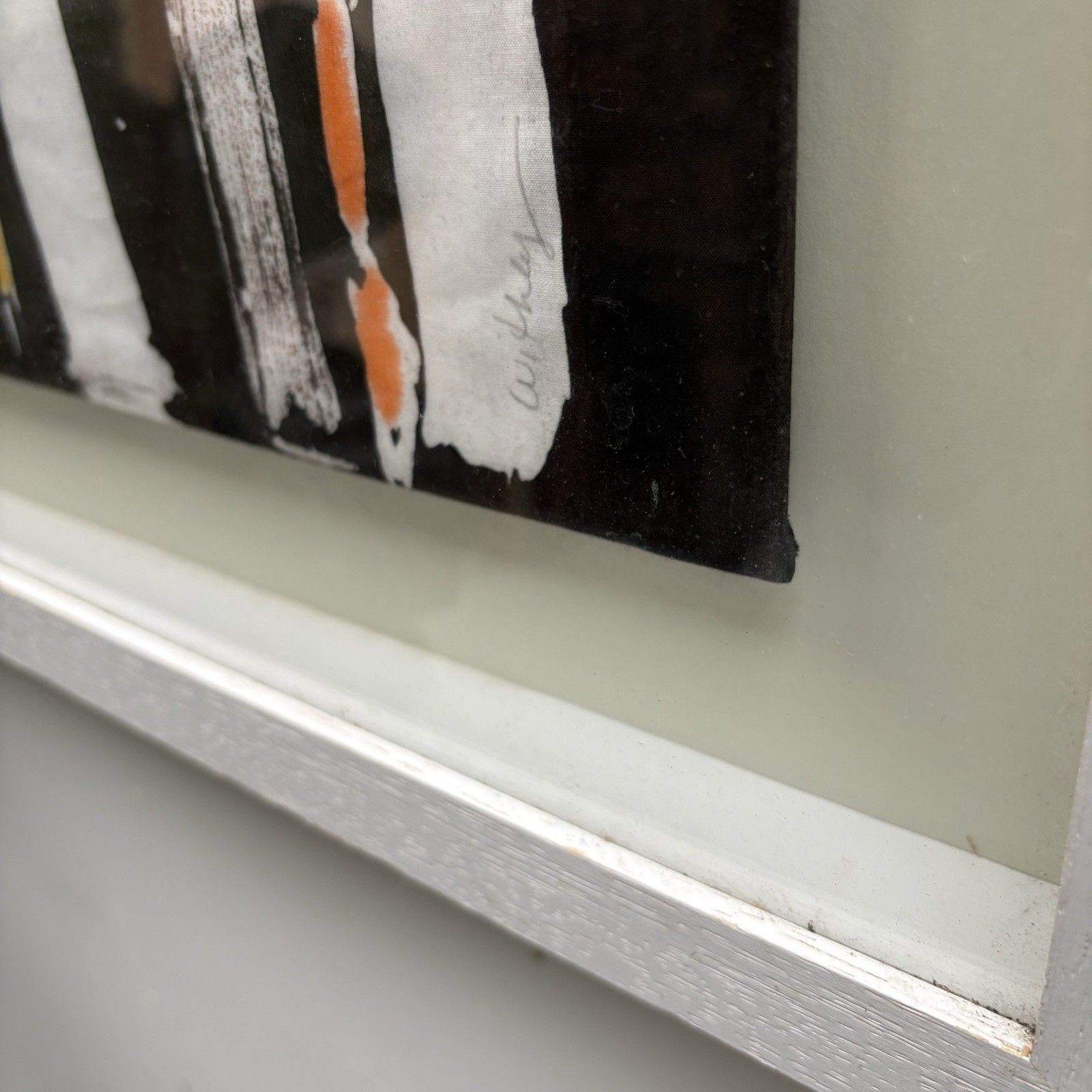 Abstract Acrylic Painting Orange Black White Gold Strokes By M Withey 63 X 52 Cm photo vintage