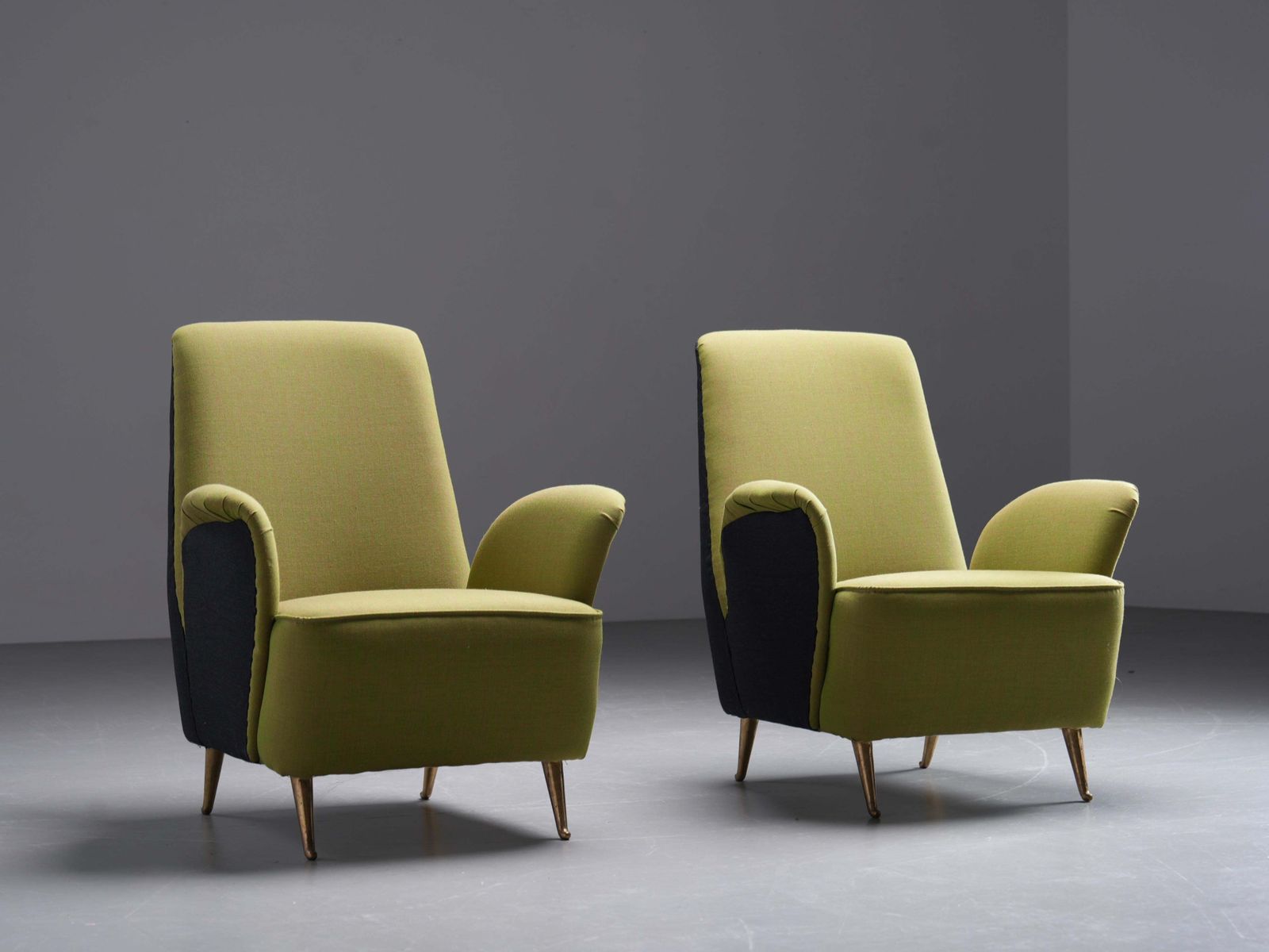 Two Lounge Chairs By Isa Bergamo In Fabric And Brass, Italy, 1950's photo furniture