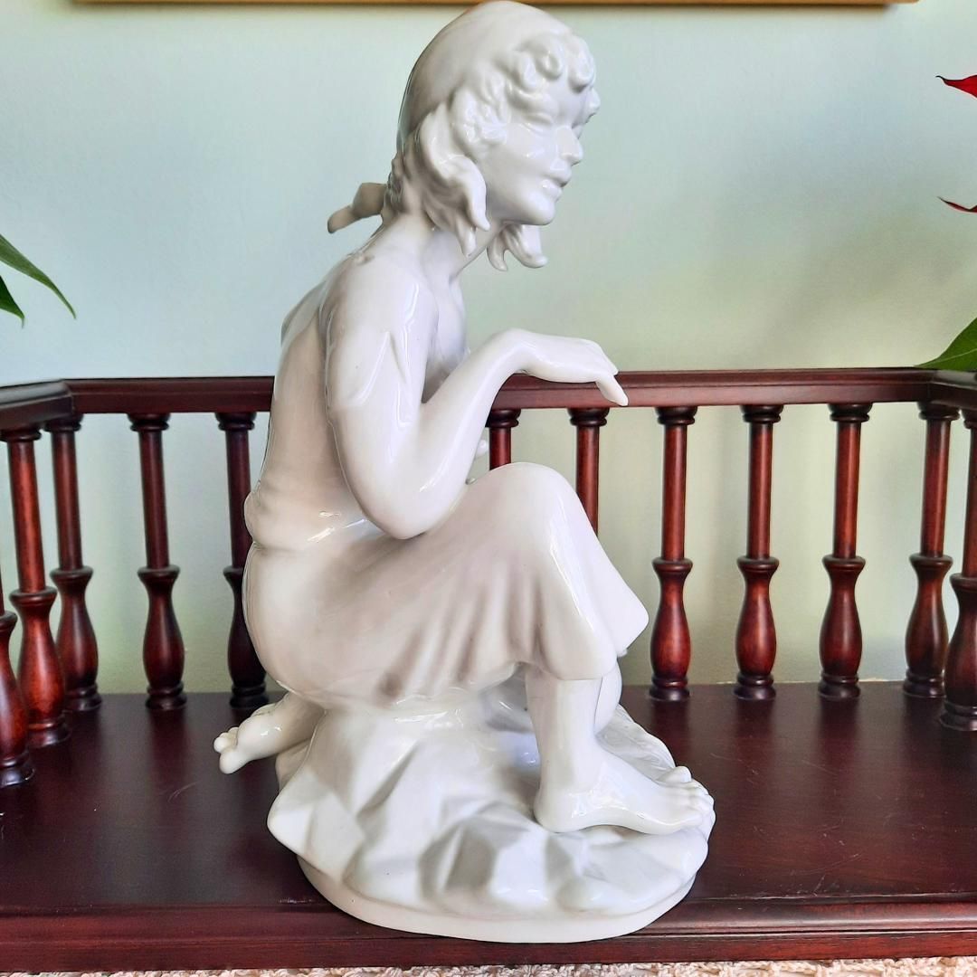 Mid Century Dresden Porcelain Woman With Fish Handcrafted photo for sale