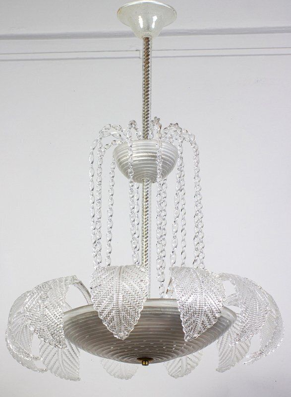 photo vintage Art Deco Ninfea Murano Glass Chandelier From Barovier, Italy, 1940s