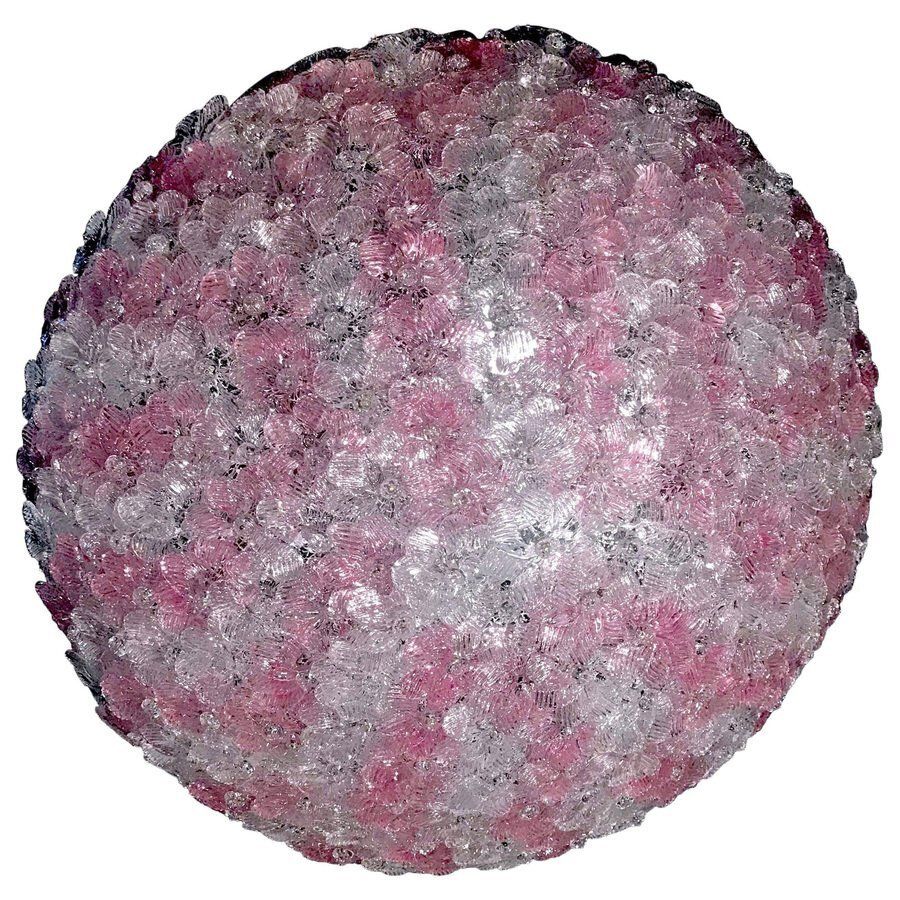Pink And Ice Murano Glass Flowers Basket Ceiling Light By Barovier & Toso