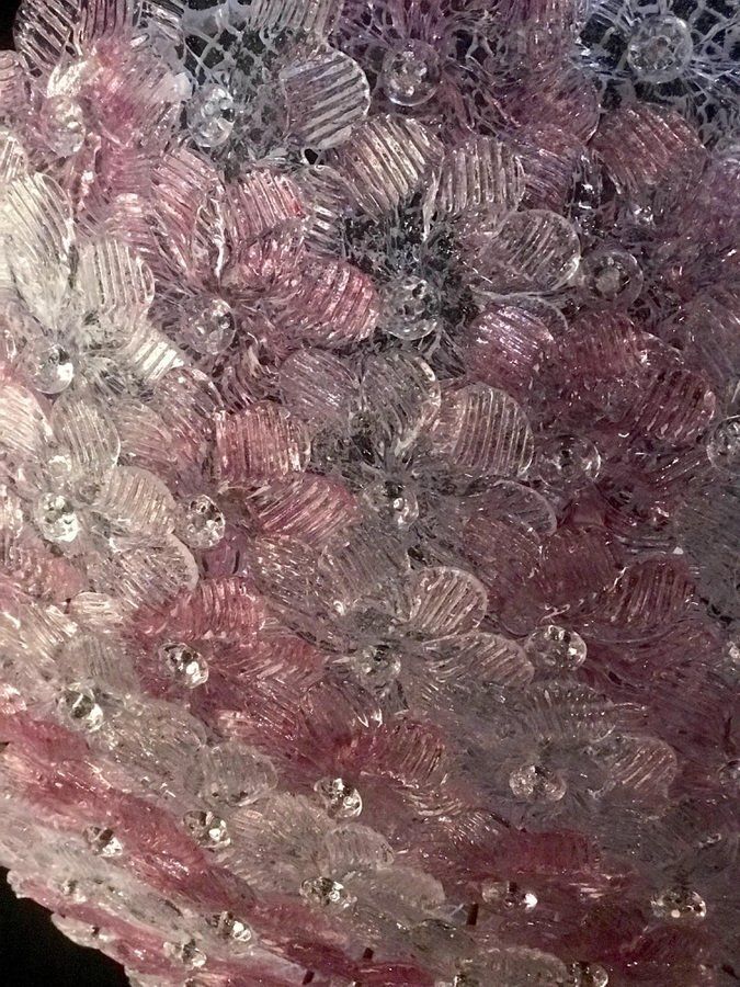 Pink And Ice Murano Glass Flowers Basket Ceiling Light By Barovier & Toso photo for sale