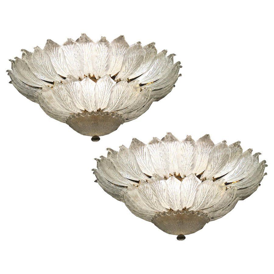 Italian Murano Glass Leave Flush Mount Chandelier