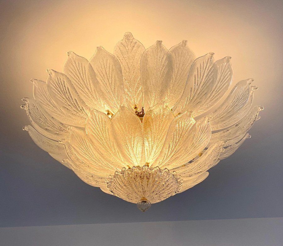 photo vintage Italian Murano Glass Leave Flush Mount Chandelier