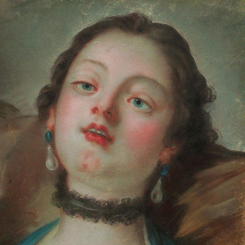 Pietro Antonio Rotari, Blue Eyed Brunette & Young Sleeping Girl, Pastel Drawings On Paper, Framed, Set Of 2 photo Art