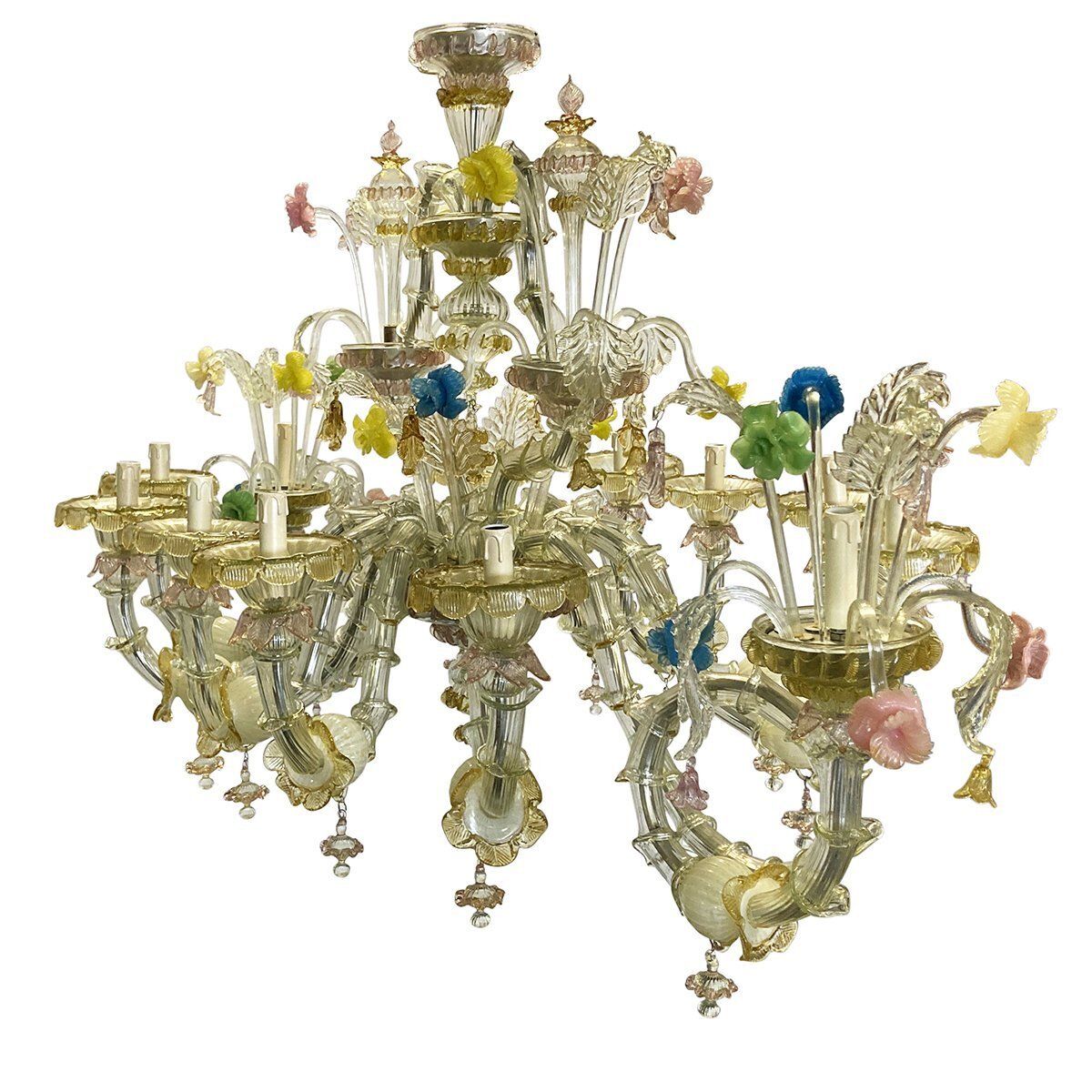 Murano Glass Chandelier In The Style Of Rezzonico, 1940s photo for sale