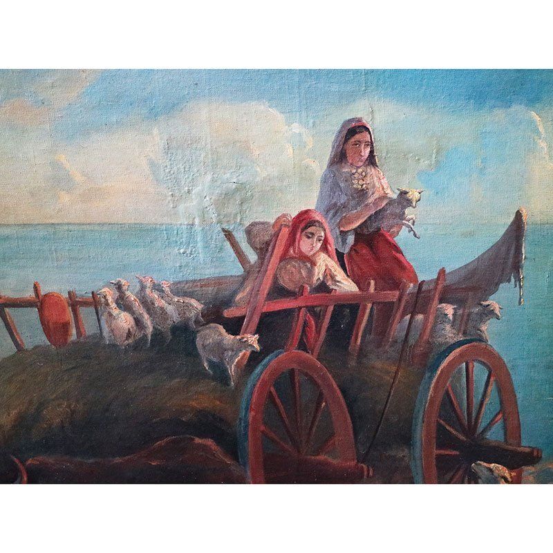 Italian Artist, Sunset With Animals And Characters, 1800s, Oil On Canvas, Framed photo buy