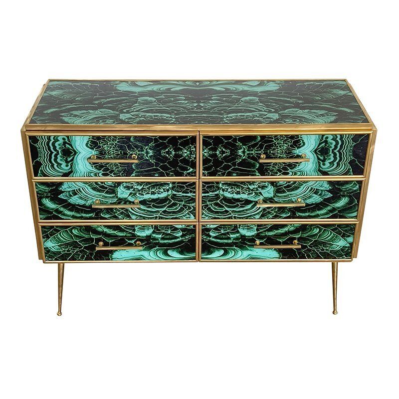 Wooden Dresser In Malachite Glass With Six Drawers, 1980s photo furniture