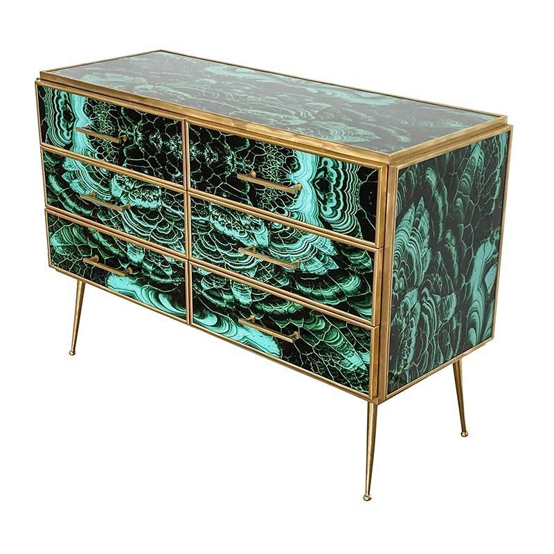 Wooden Dresser In Malachite Glass With Six Drawers, 1980s photo Furniture