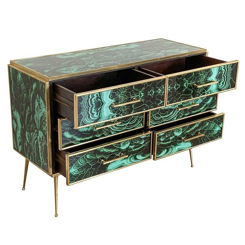 Wooden Dresser In Malachite Glass With Six Drawers, 1980s photo 4919.0