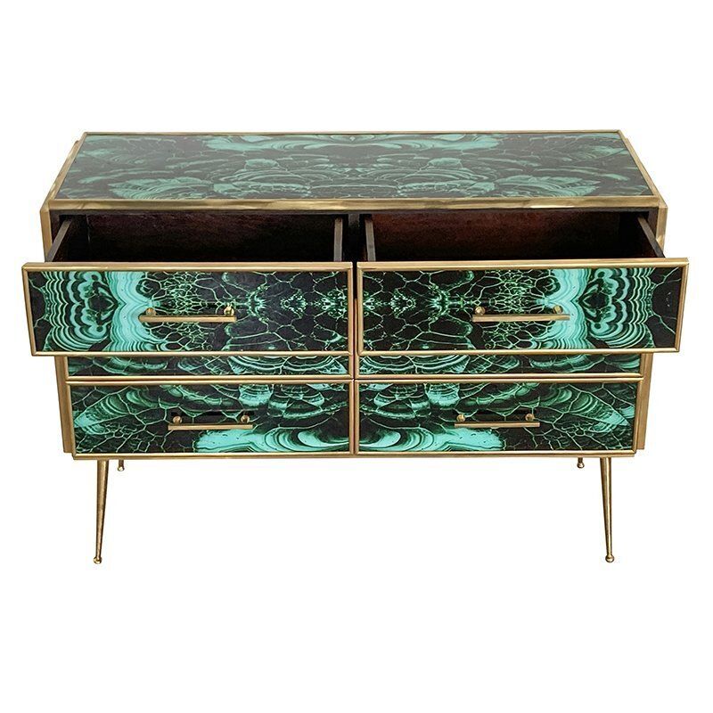 Wooden Dresser In Malachite Glass With Six Drawers, 1980s photo vintage