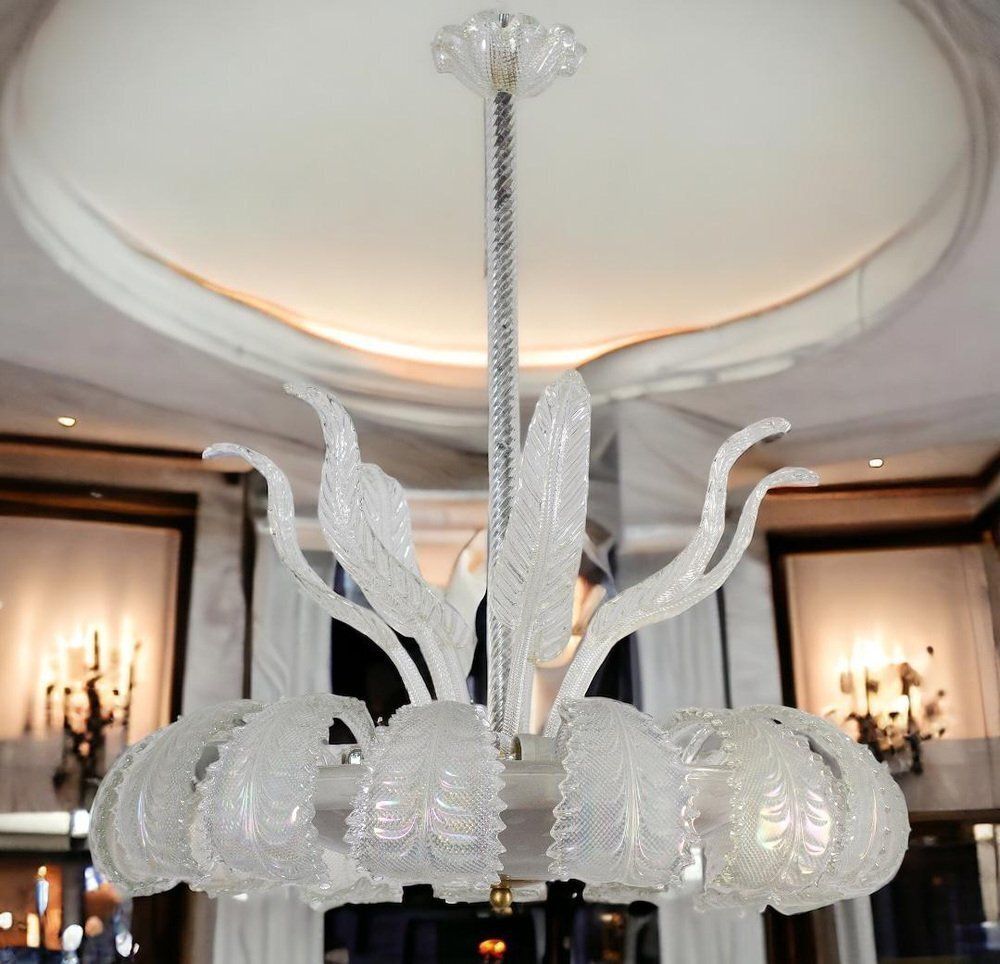 Art Deco Ninfea Iridescent Murano Glass Chandelier Attributed To Barovier, Italy, 1940s photo 5153.0