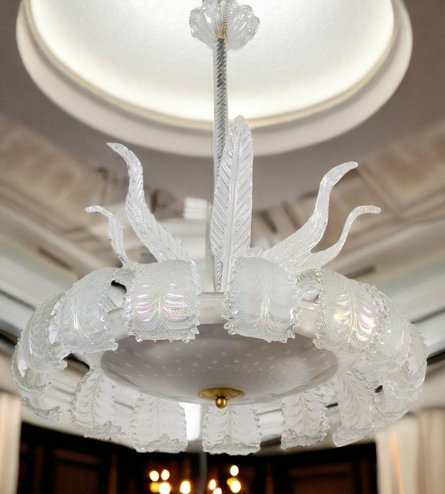Art Deco Ninfea Iridescent Murano Glass Chandelier Attributed To Barovier, Italy, 1940s photo vinterior