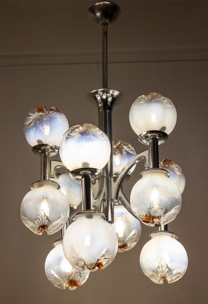 Italian Snowball Murano Chandelier From Mazzega, 1960 photo Lighting