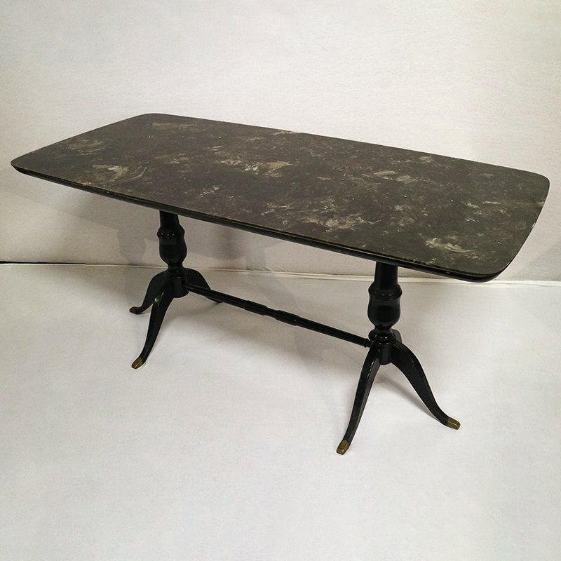 Dining Table With Marble Effect Glass Top, 1930s / 40s photo for sale