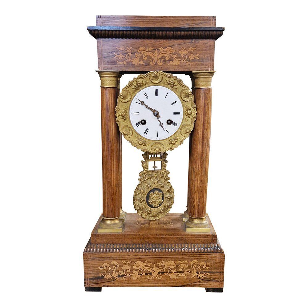Empire Inlaid Walnut Portal Clock, France, 1850s