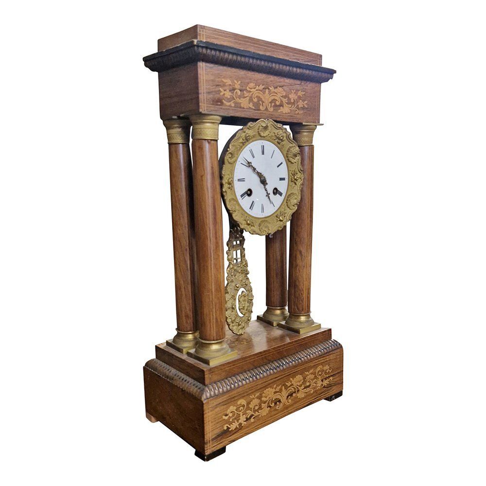 Empire Inlaid Walnut Portal Clock, France, 1850s photo 1140.0